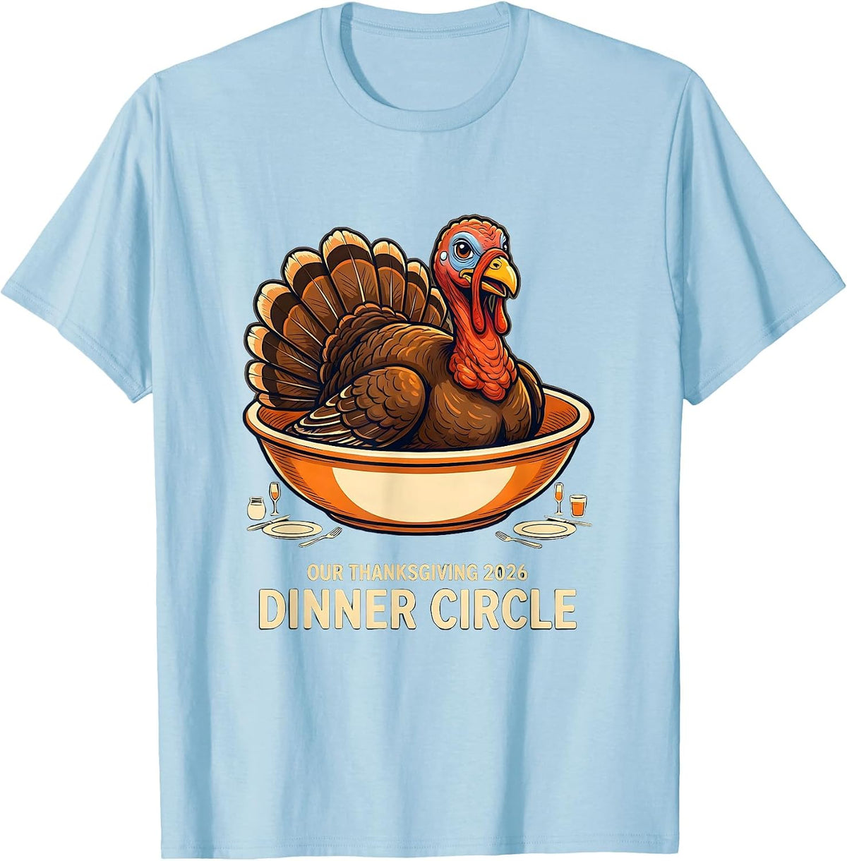 Men's Our Thanksgiving 2026 Dinner Circle Family Crew Funny T-Shirt - Baby Blue