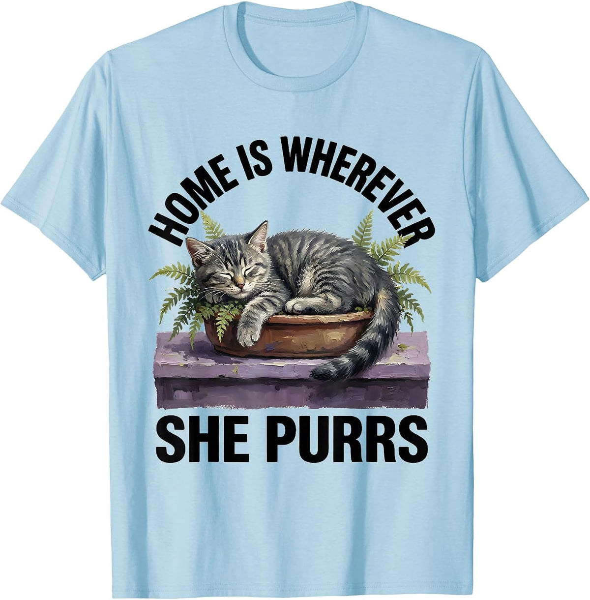 Men's Home Is Wherever She Purrs Cute Kitten Floral Cat Lover Gift T-Shirt - Baby Blue
