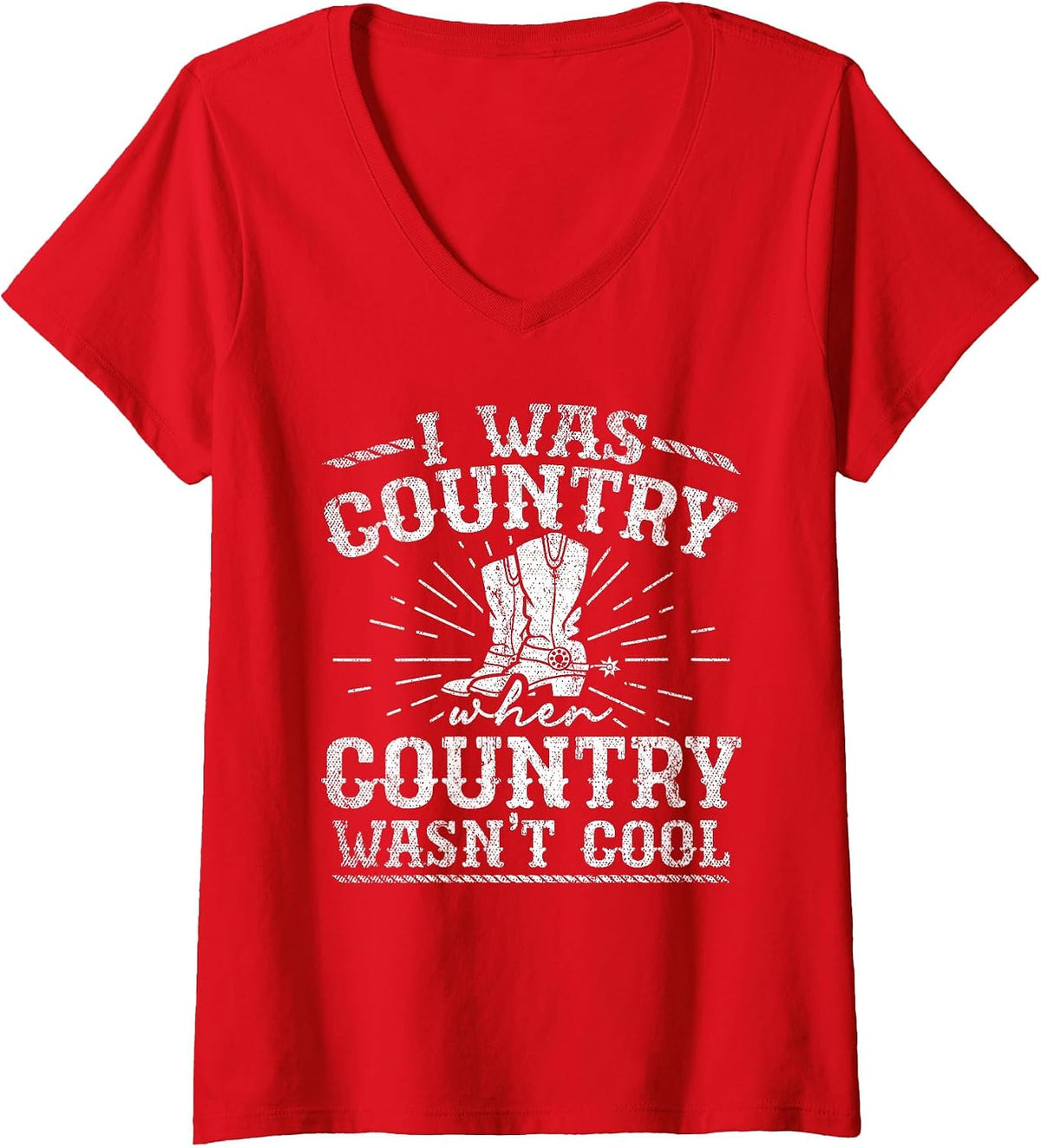 Women's I was Country When Country Wasn't Cool Music V-Neck T-Shirt - Red