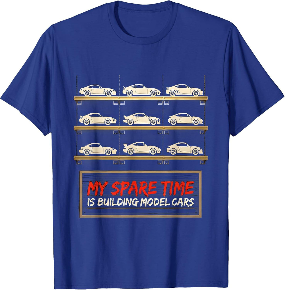 Men's My Spare Time Is Building Model Cars Funny Car Enthusiast T-Shirt - Royal Blue