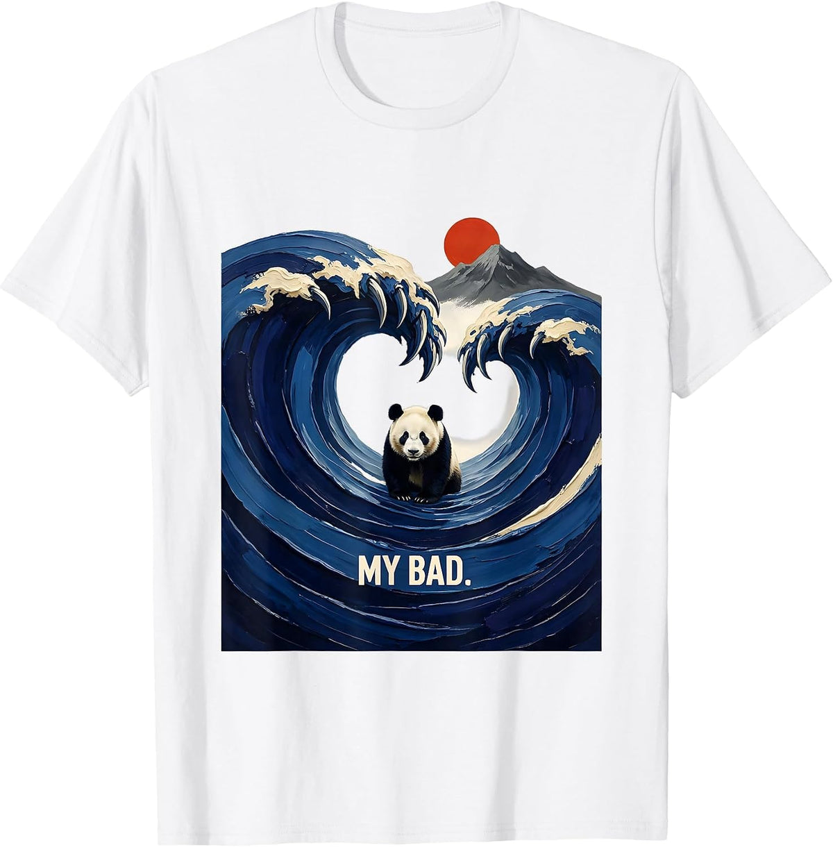 Men's My Bad Funny Japanese Art Panda Lover Ukiyo-e Style T-Shirt - White