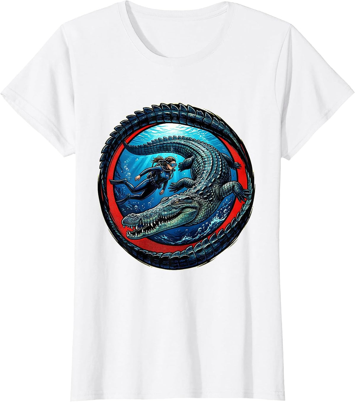 Diver and Mosasaur Ancient Ocean Adventure T-Shirt - White