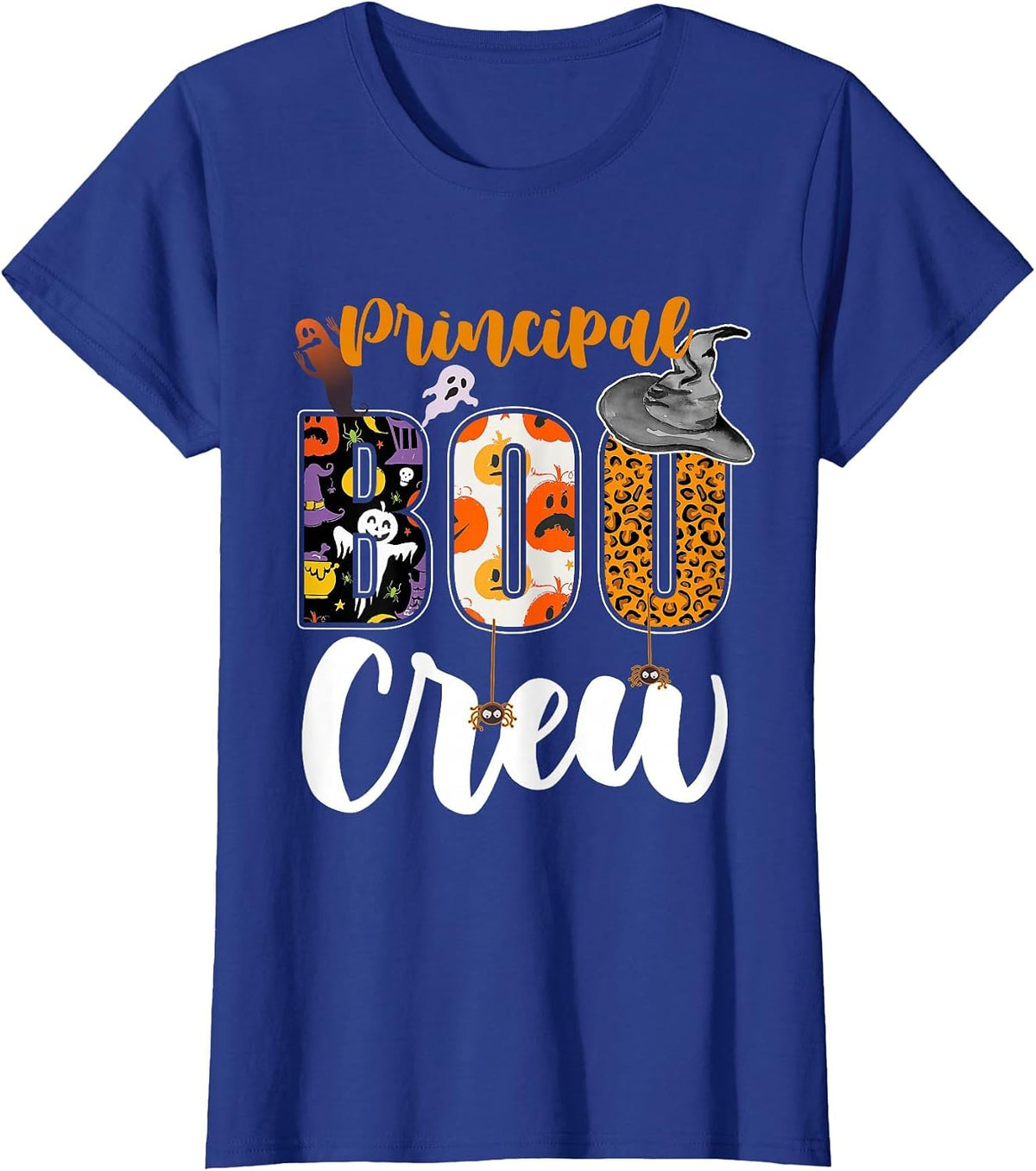 Principal Boo Crew Ghost Halloween Teachers School Matching T-Shirt - Royal Blue