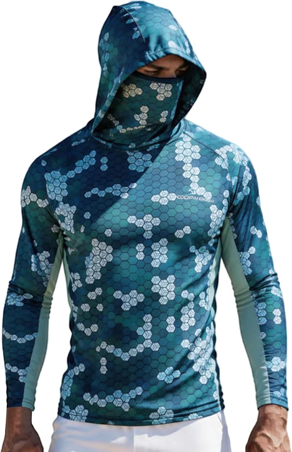 HJINGSUN Fishing Shirt with Hood for Men Fish Print Long Sleeve Shirt UPF 50+ UV Sun Protection SPF Tops for Workout Hiking