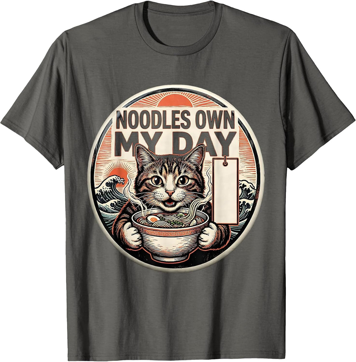 Men's Noodles Own My Day Funny Cat Ramen Anime Kawaii Gift T-Shirt - Asphalt Grey
