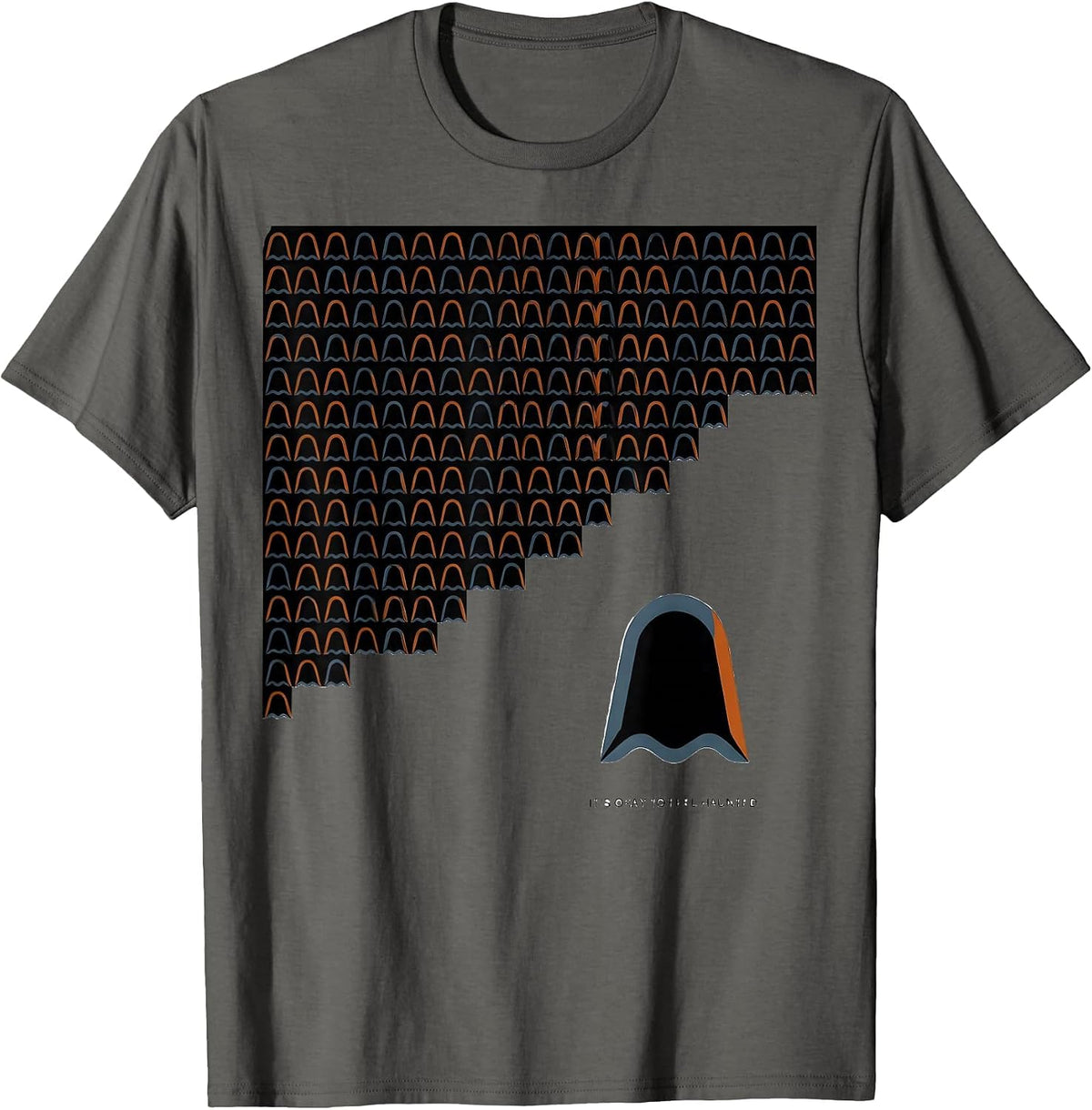 It's Okay To Feel Haunted Geometric Ghost Mental Health T-Shirt - Asphalt Grey