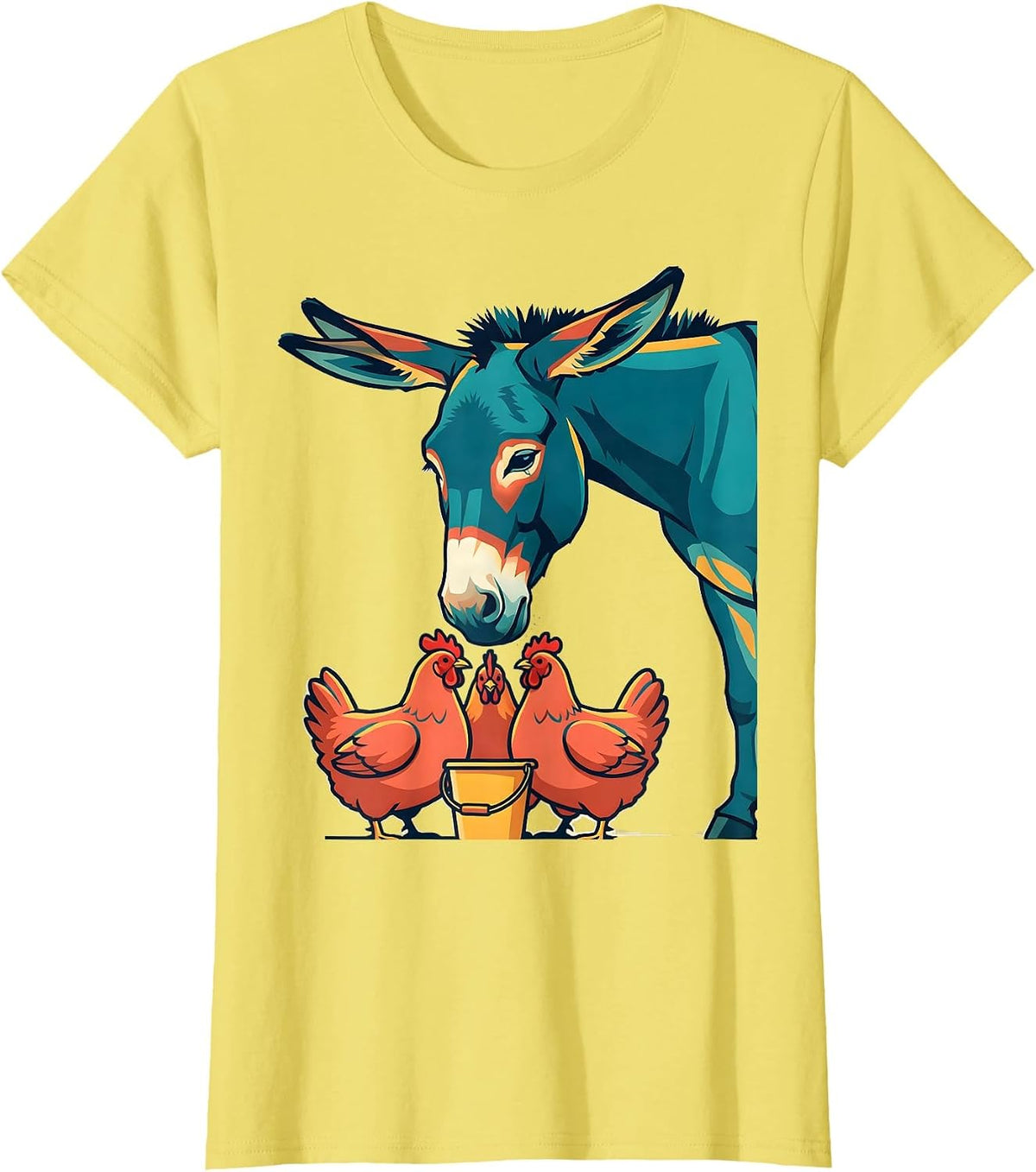 Women's Donkey And Chickens Farm Animal Humor Country Life T-Shirt - Lemon Yellow