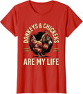 Women's Donkeys & Chickens Are My Life Funny Farm Animal Humor T-Shirt - Red