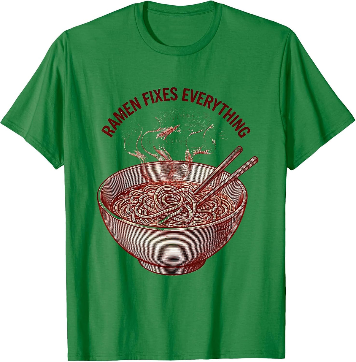 Men's Ramen Fixes Everything Japanese Food Design T-Shirt - Kelly Green