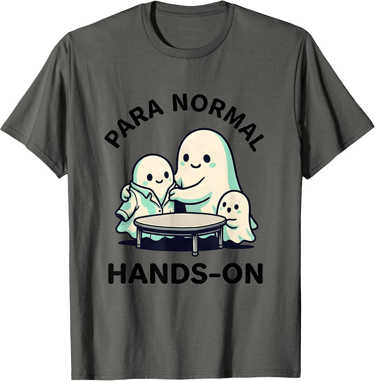 Men's Para Normal Hands-On Cute Kawaii Ghost Paraprofessional T-Shirt - Asphalt Grey