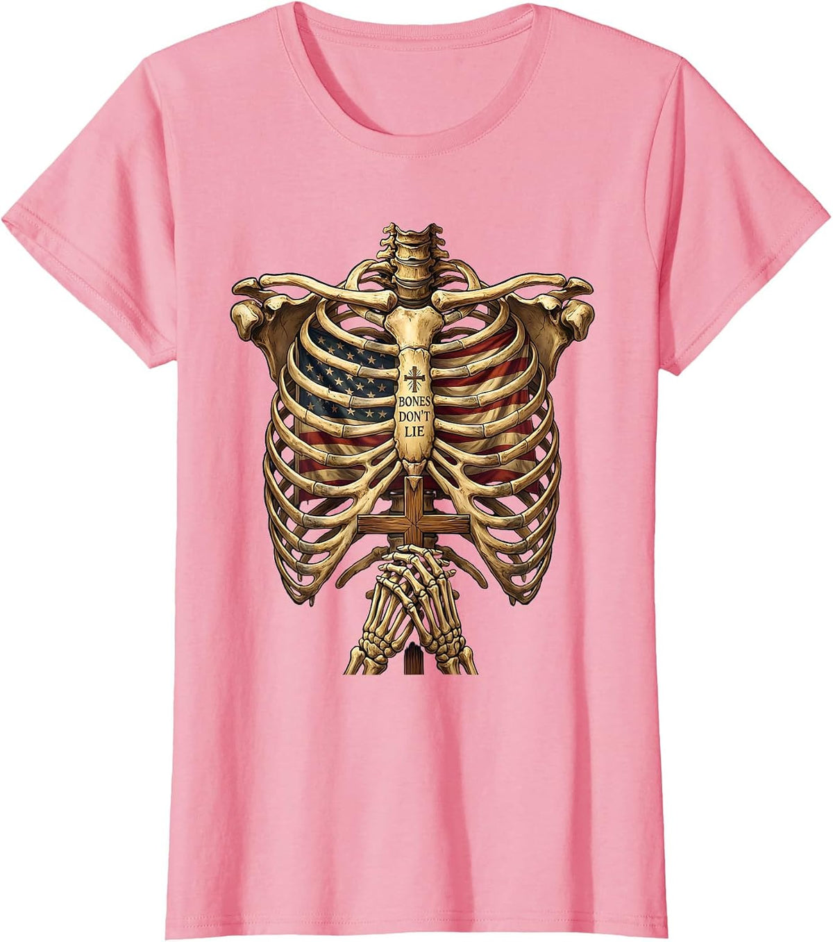 Women's Bones Don't Lie Bold Skeleton Graphic Design T-Shirt - Pink