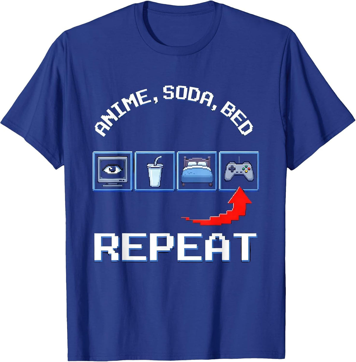 Anime Soda Bed Repeat Kawaii Otaku Manga Gamer Humor T-Shirt - Royal Blue