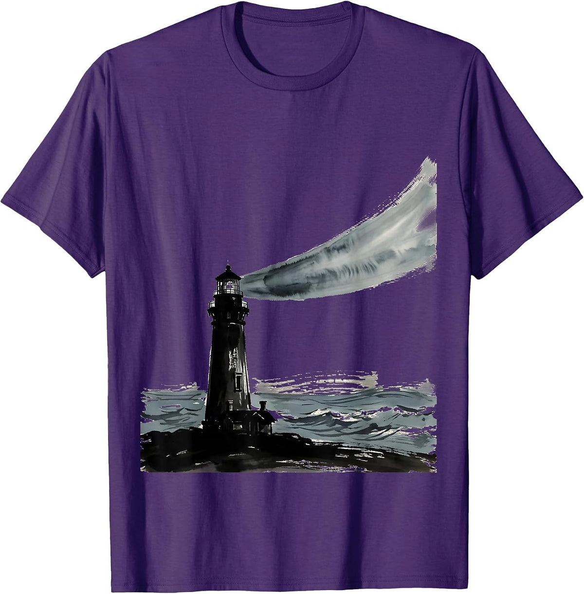 Men's Lighthouse Beam Stormy Sea Graphic T-Shirt - Purple