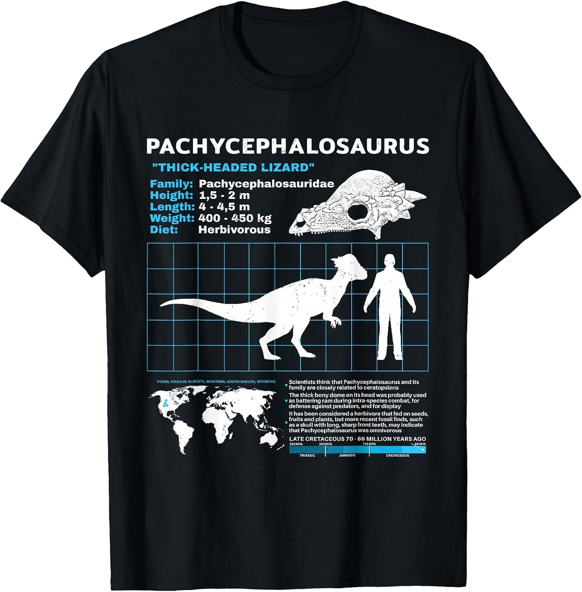 Pachycephalosaurus fact Sheet Dinosaur Facts T-Shirt - Black