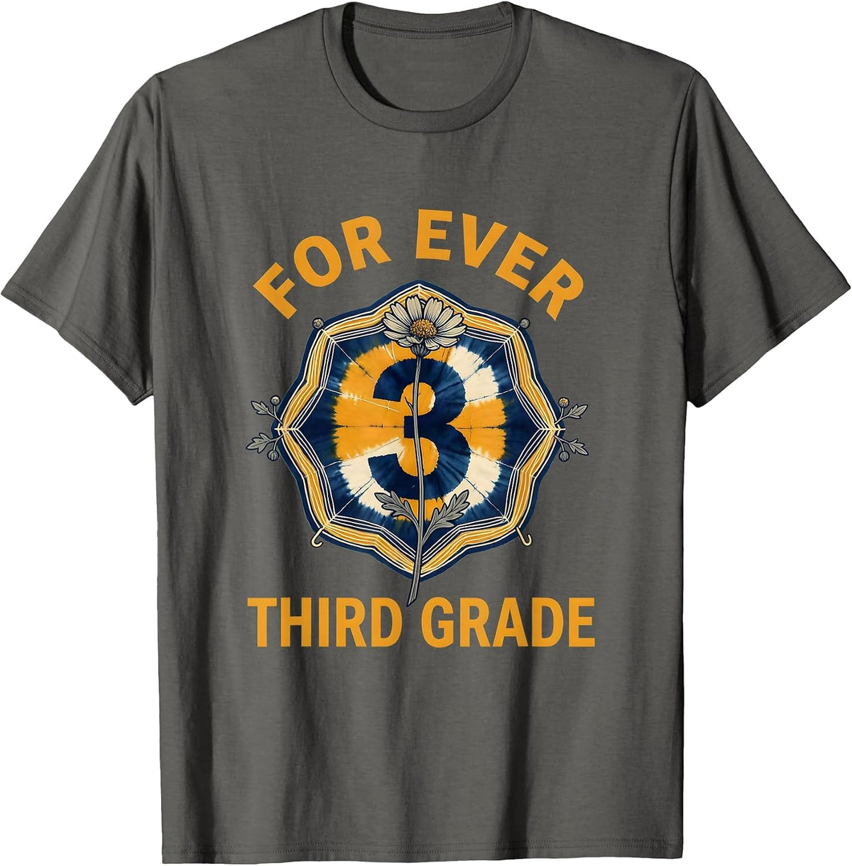For Ever Third Grade Retro Teacher Wildflowers T-Shirt - Asphalt Grey