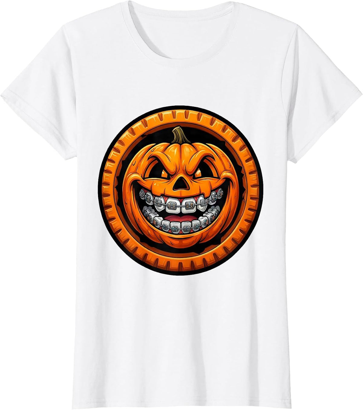 Dental Halloween Braces Jack-O-Lantern Design T-Shirt - White