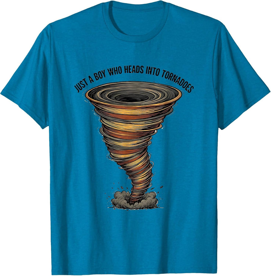 Just A Boy Who Heads Into Tornadoes Funny Storm Chaser T-Shirt - Sapphire Blue