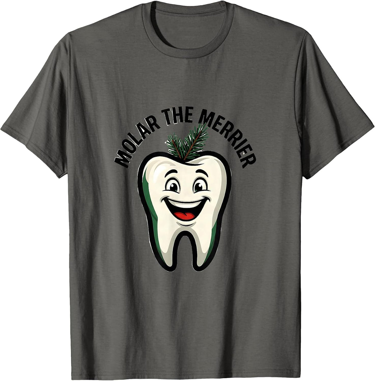 Men's Molar the Merrier Funny Dental Christmas Dentist Dental T-Shirt - Asphalt Grey