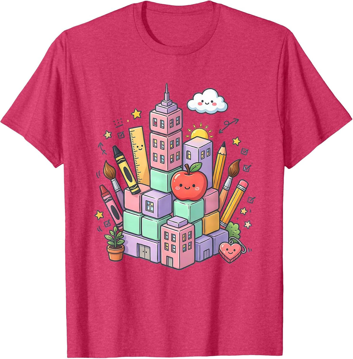 Men's Kindergarten Teacher Block Skyline Graphic T-Shirt - Red Heather