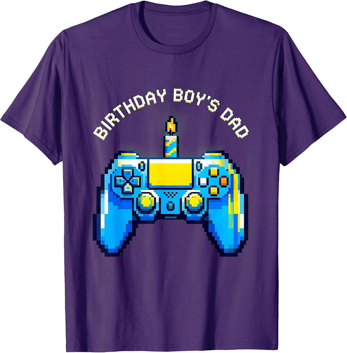 Men's Birthday Boy's Dad Pixel Art Gamer Matching Family Party T-Shirt - Purple