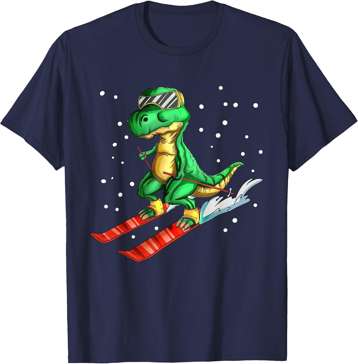 Dinosaur T-Rex Dinosaur with Ski Goggles T-Shirt - Navy Blue