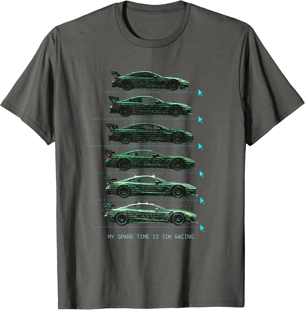 Men's My Spare Time Is Sim Racing Funny Car Enthusiast Hobbyist T-Shirt - Asphalt Grey