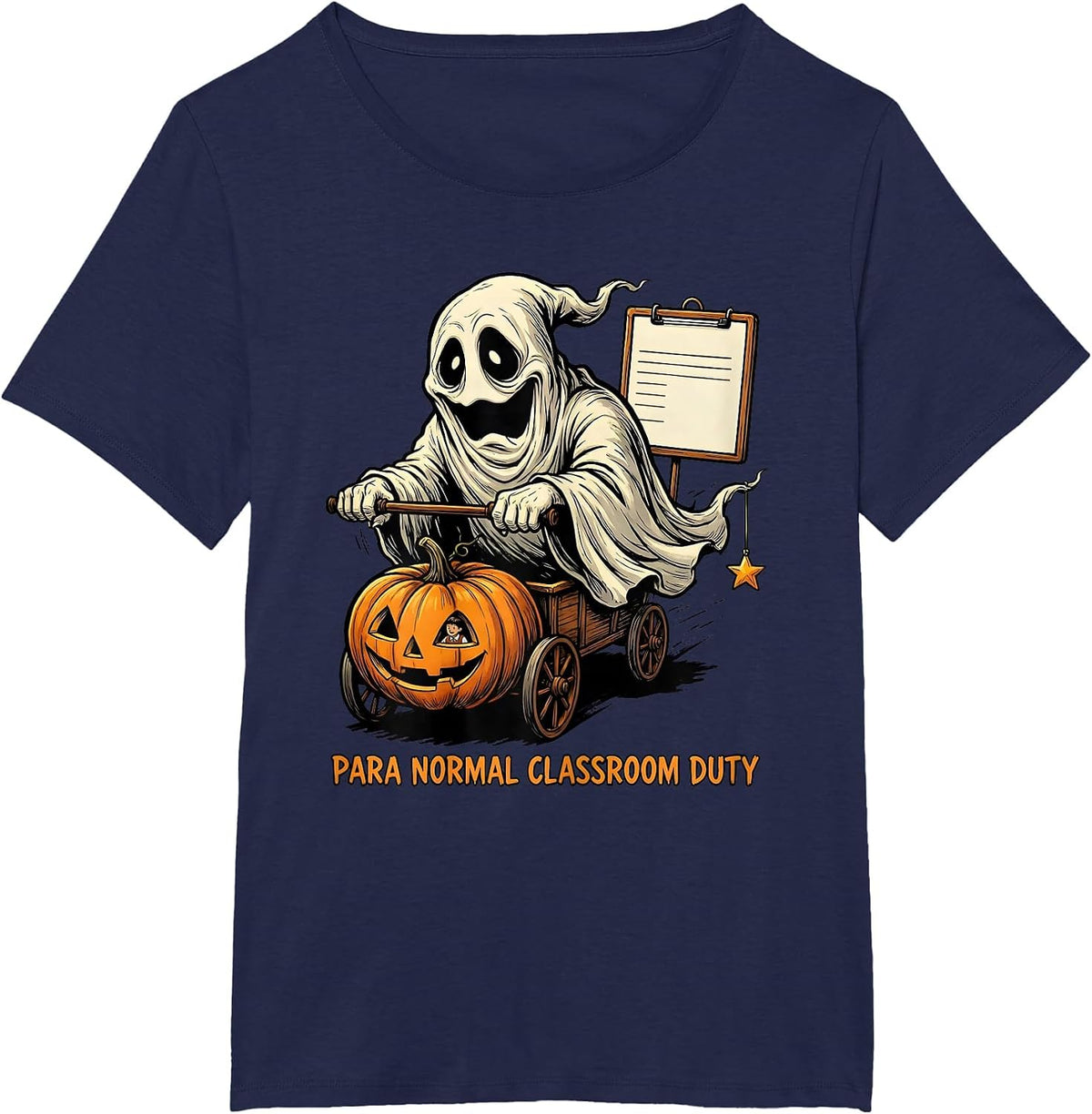 Women's Para Normal Classroom Duty Funny Ghost Paraprofessional T-Shirt - Navy Blue