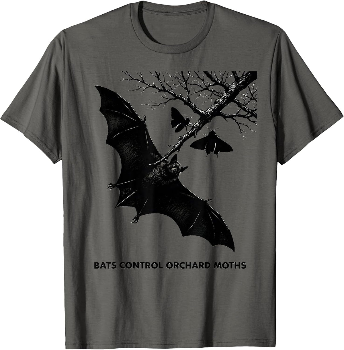 Bats Control Orchard Moths Vintage Bat Lover Halloween T-Shirt - Asphalt Grey