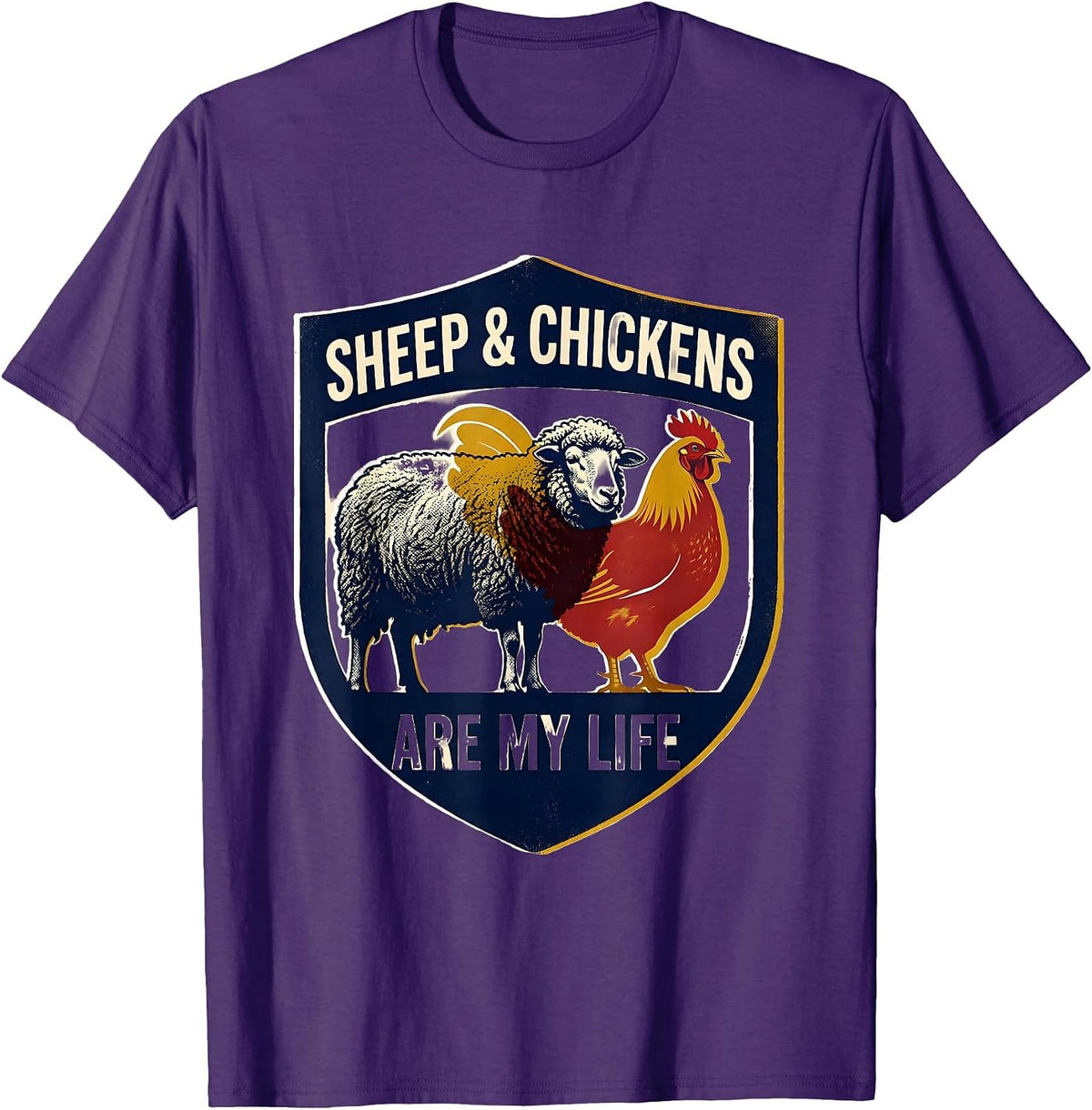 Sheep & Chickens Are My Life Funny Farm Animal Farmer Humor T-Shirt - Purple