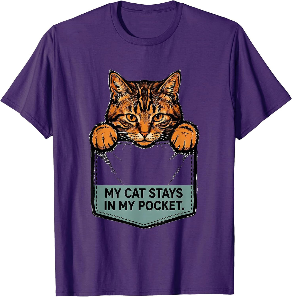 My Cat Stays In My Pocket Funny Cat Lover Pet Owner Humor T-Shirt - Purple