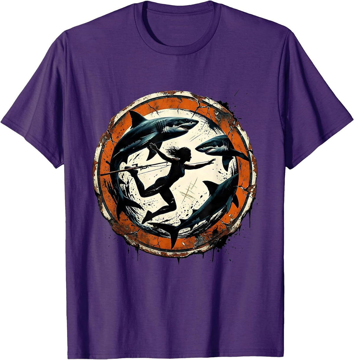 Spearfishing Among Sharks Brave Ocean Diver T-Shirt - Purple
