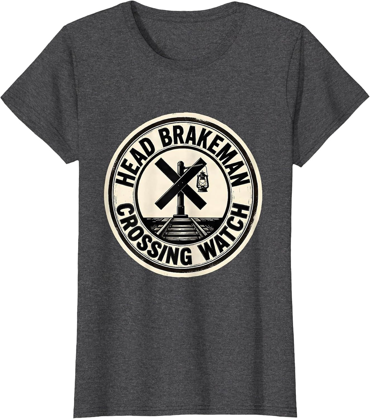 Women's Head Brakeman, Crossing Watch Vintage Steam Train Enthusiast T-Shirt - Dark Heather Grey