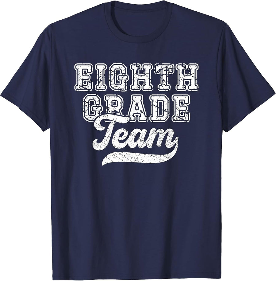 Teachers Eighth Grade Retro Back to School Team 8th Grade T-Shirt - Navy Blue