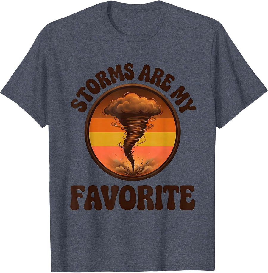 Storms Are My Favorite Retro 70s Tornado Chaser Meteorology T-Shirt - Heather Blue