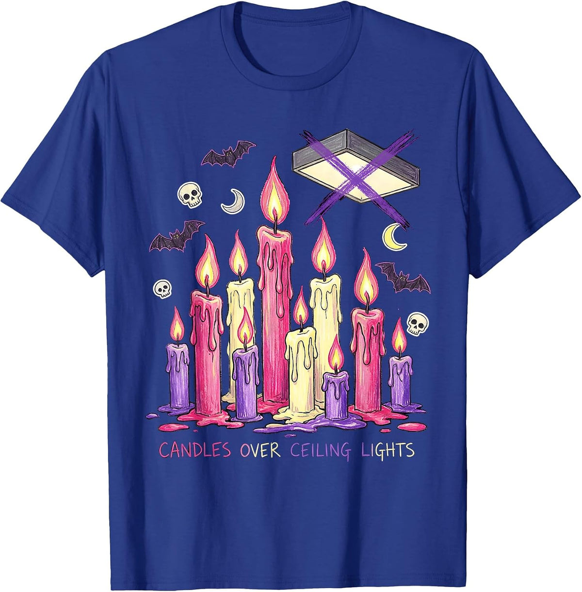 Men's Candles Over Ceiling Lights Goth Aesthetic Design T-Shirt - Royal Blue