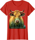 Women's Living That Pasture Life Cow Graphic Design T-Shirt - Red