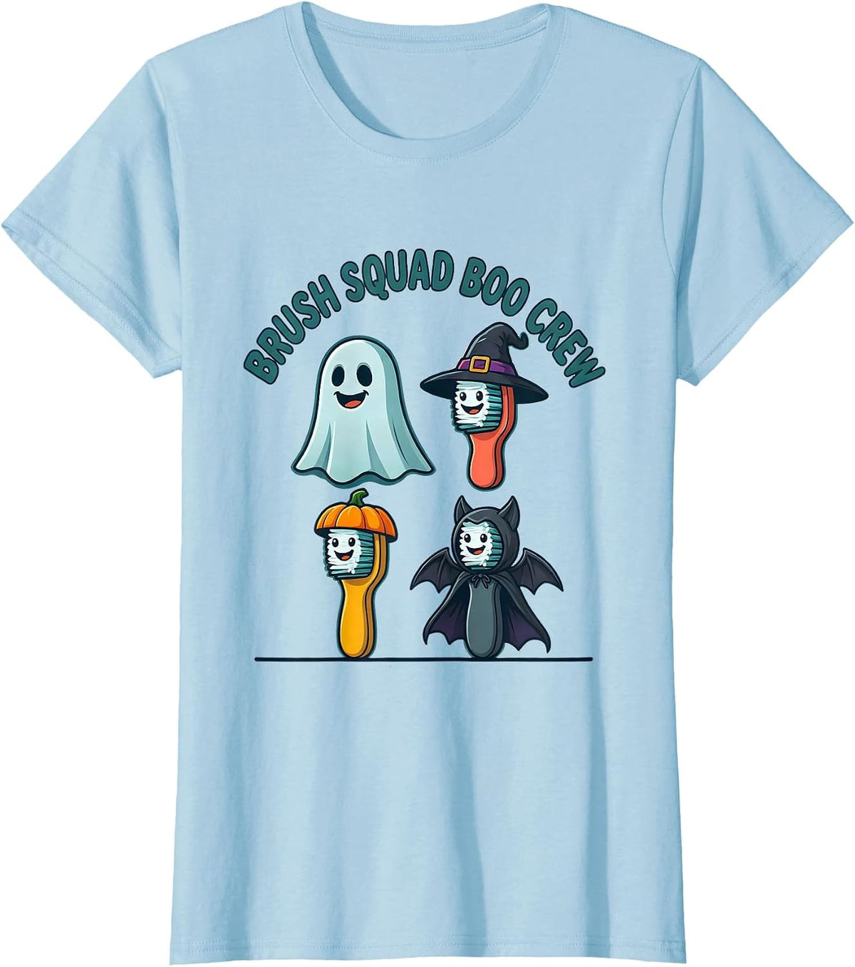 Women's Brush Squad Boo Crew Funny Dental Halloween Costume Dentist T-Shirt - Baby Blue