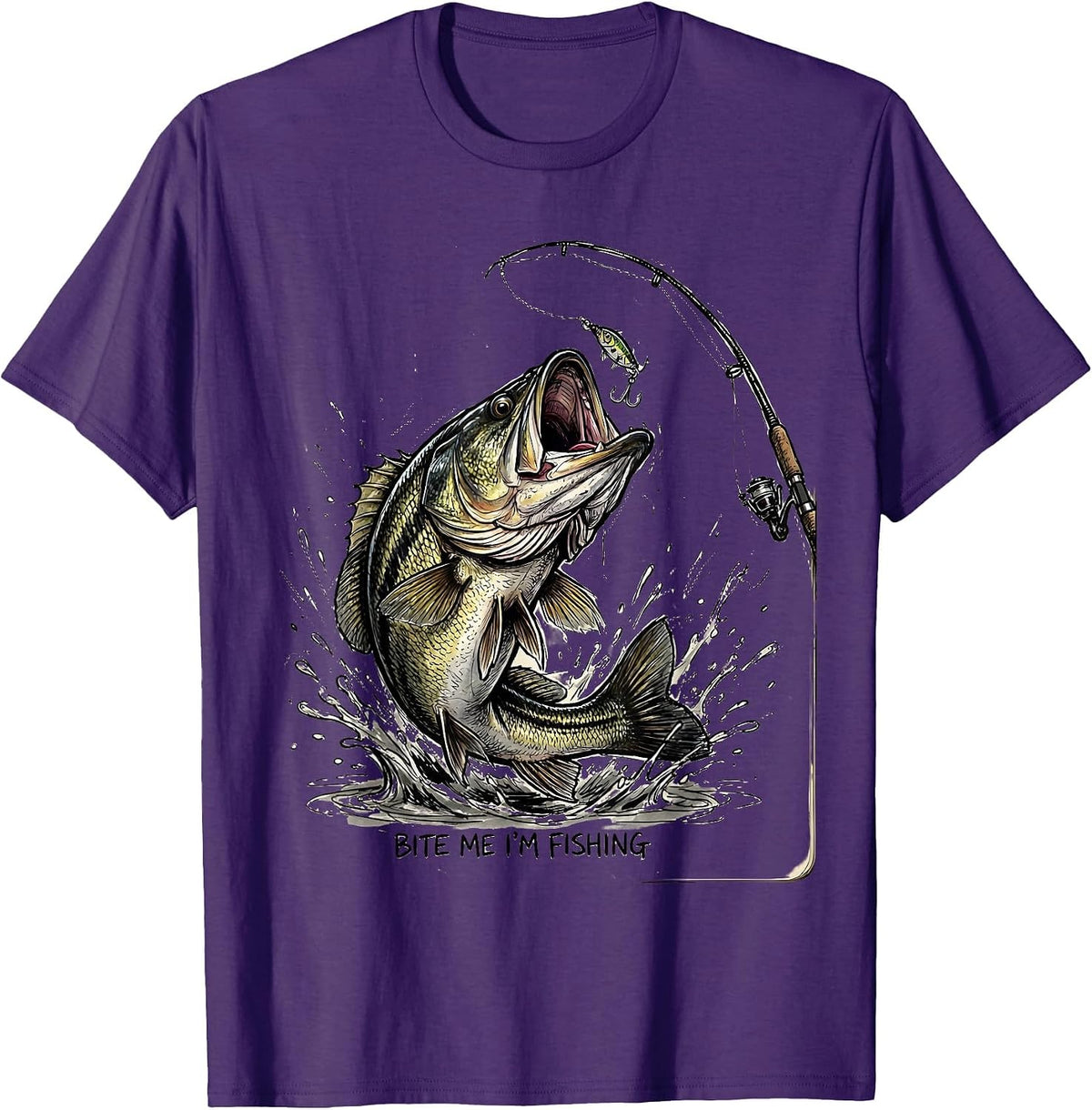 Men's Bite Me I'm Fishing Funny Angler Design T-Shirt - Purple