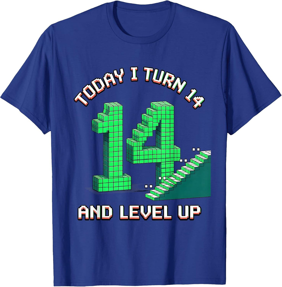 Men's Today I Turn 14 And Level Up Pixel Art Gamer Birthday T-Shirt - Royal Blue