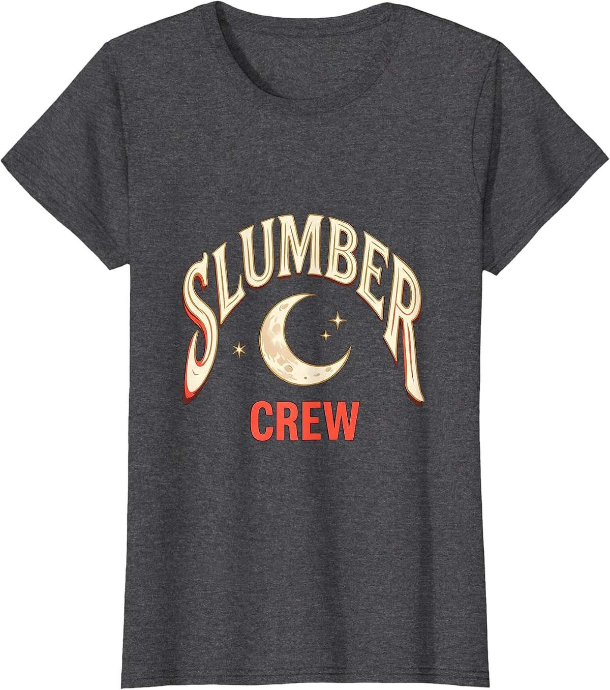 Women's Slumber Crew Sign Painter Showcard Sleepover Squad Matching T-Shirt - Dark Heather Grey