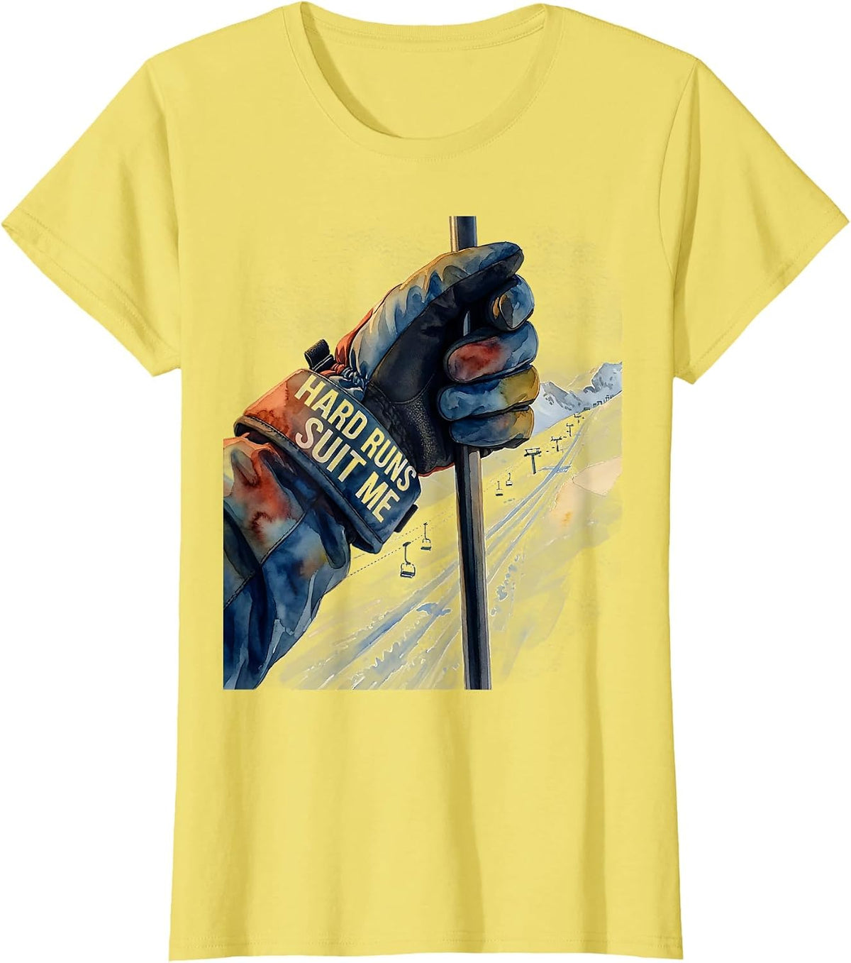 Women's Hard Runs Suit Me Funny Ski Snowboard Winter Sports Humor T-Shirt - Lemon Yellow