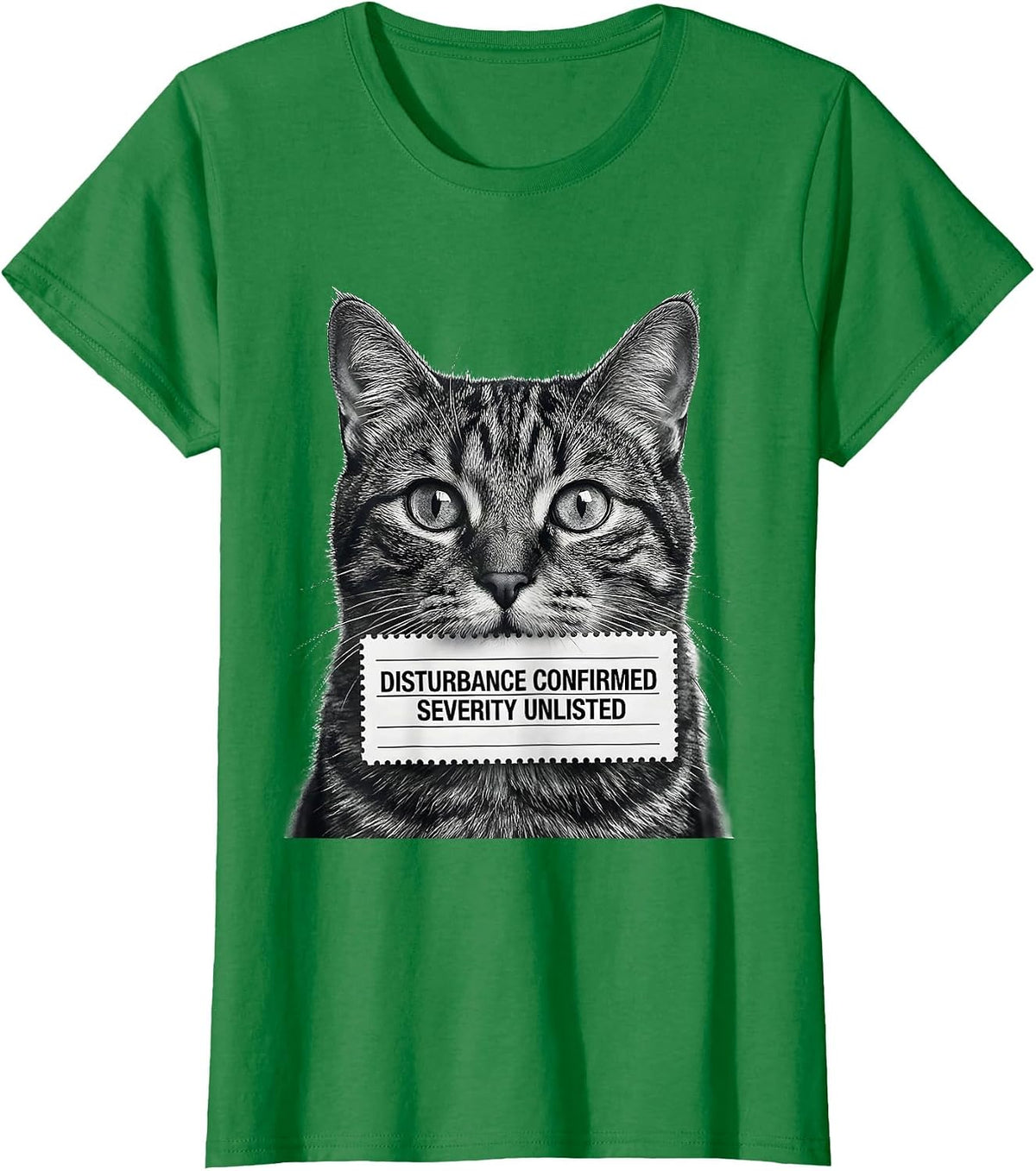 Disturbance Confirmed, Severity Unlisted Funny Cat Meme T-Shirt - Kelly Green