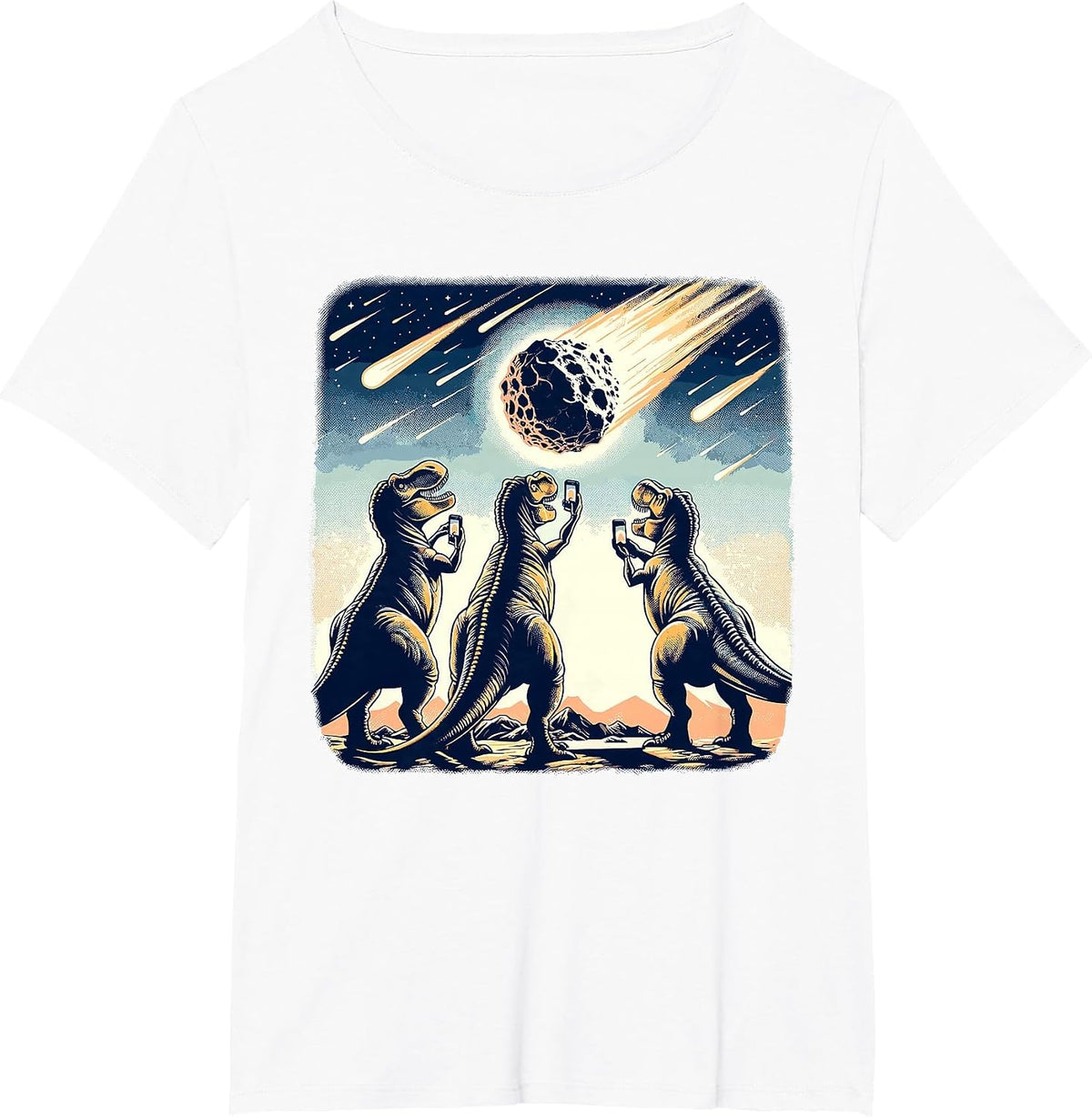 Dinosaur T-Rex Selfie Novelty Men Kids Women Funny Dinosaur T-Shirt - White