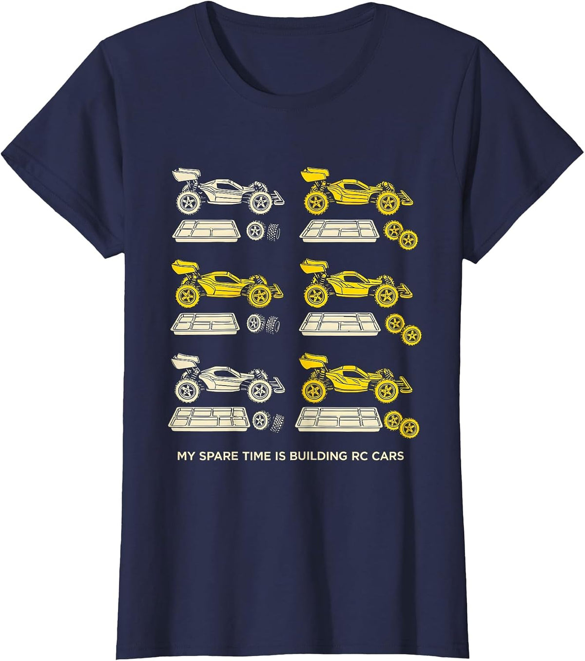 Women's My Spare Time Is Building RC Cars Funny Car Enthusiast T-Shirt - Navy Blue