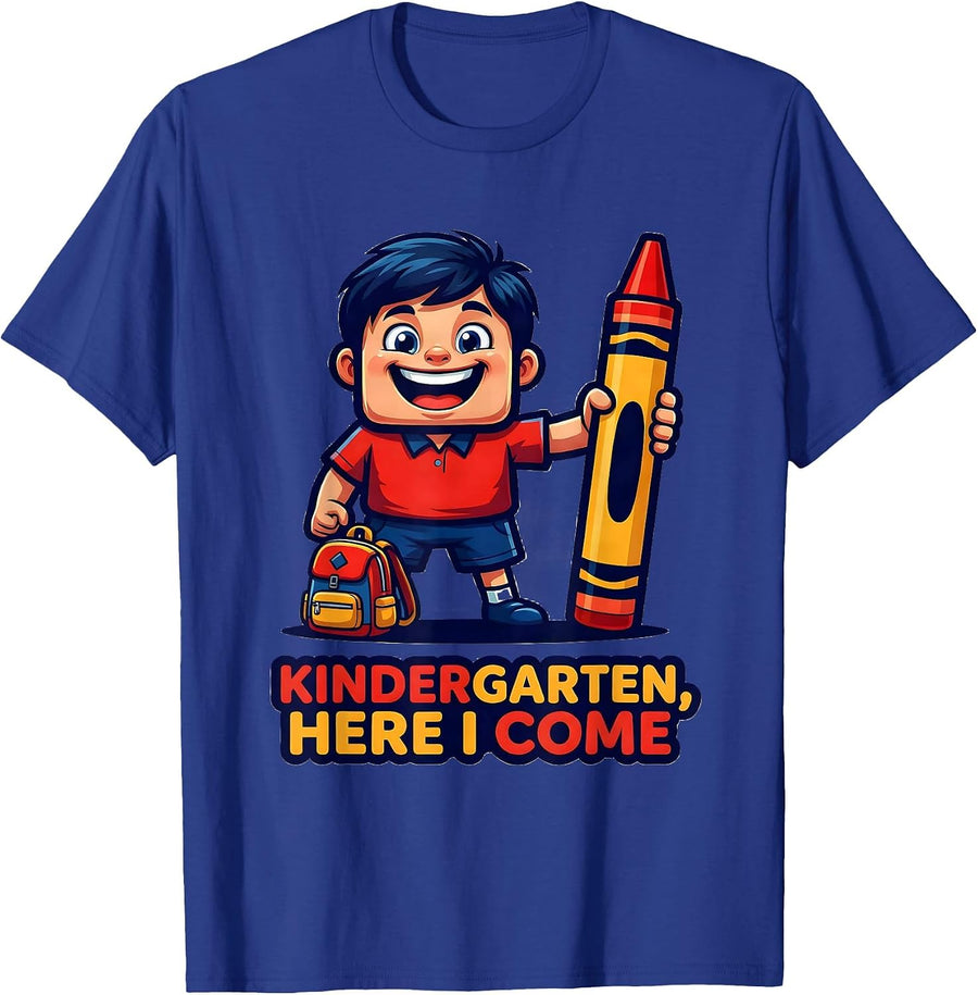 Kindergarten, Here I Come Playful Kindergarten Teacher Back T-Shirt - Royal Blue