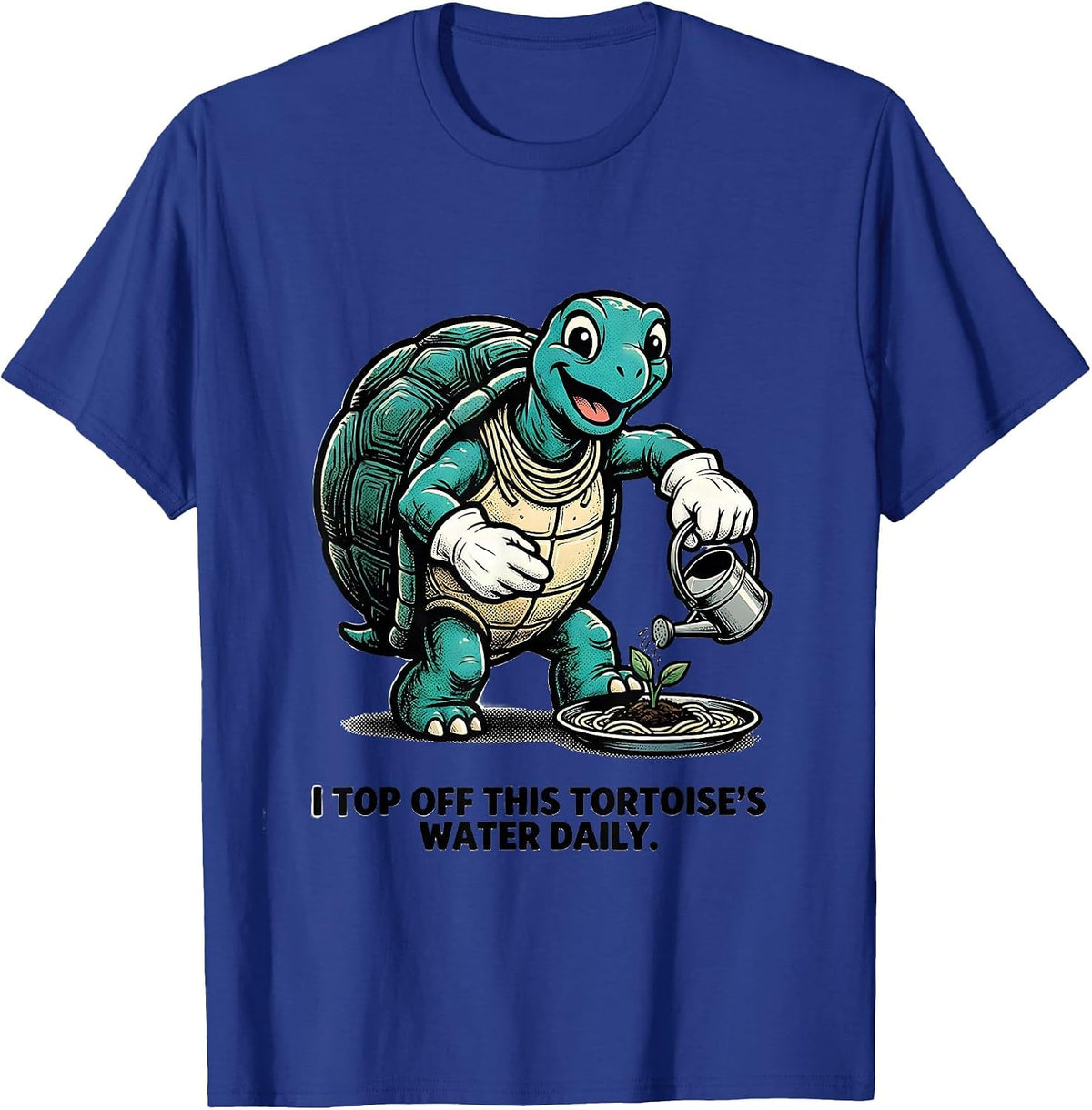Men's I Top Off This Tortoise's Water Daily Retro Cartoon Turtle T-Shirt - Royal Blue