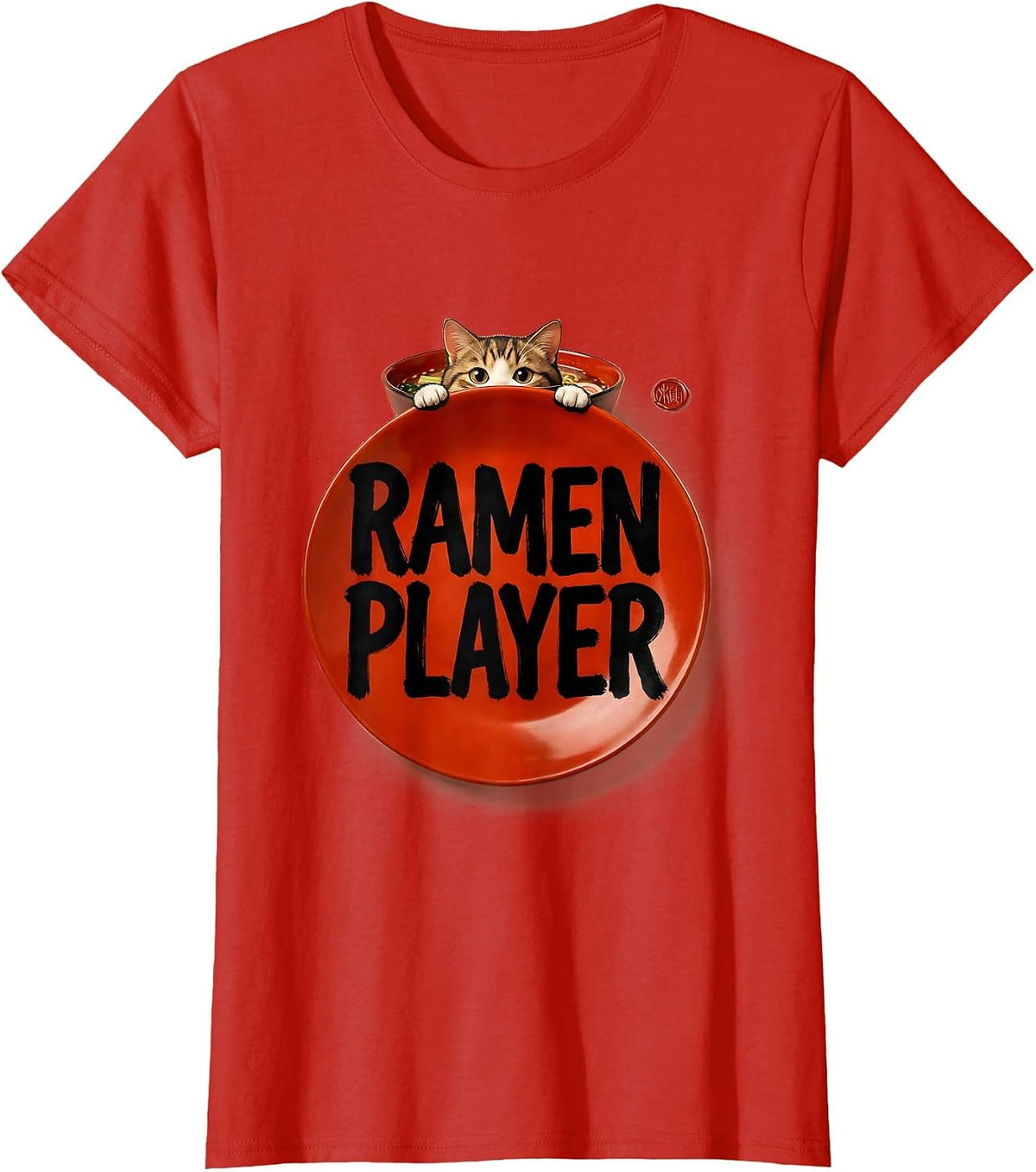 Women's Ramen Player Funny Cat Ramen Anime Kawaii Japanese Art Gift T-Shirt - Red