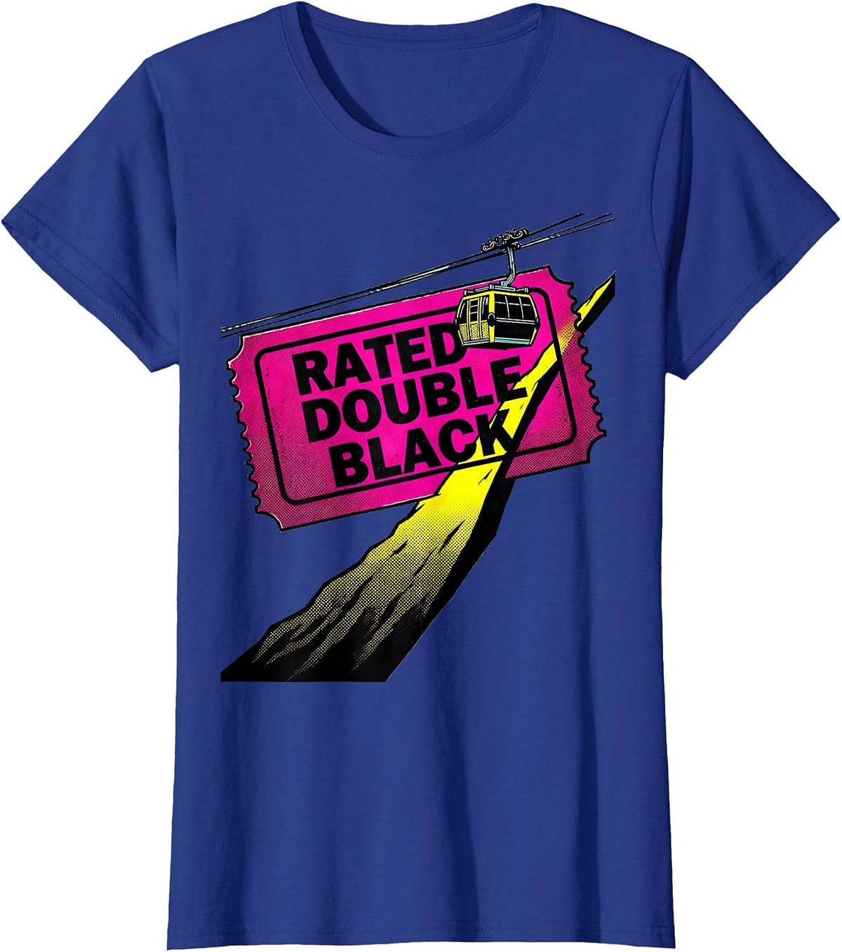Women's Rated Double Black Pop Art Ski Snowboard Winter Sports Humor T-Shirt - Royal Blue