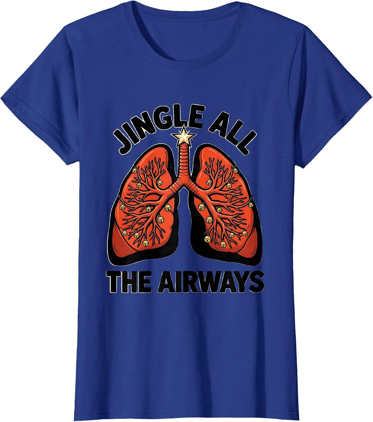 Women's Jingle All The Airways Cartoon Respiratory Therapist T-Shirt - Royal Blue
