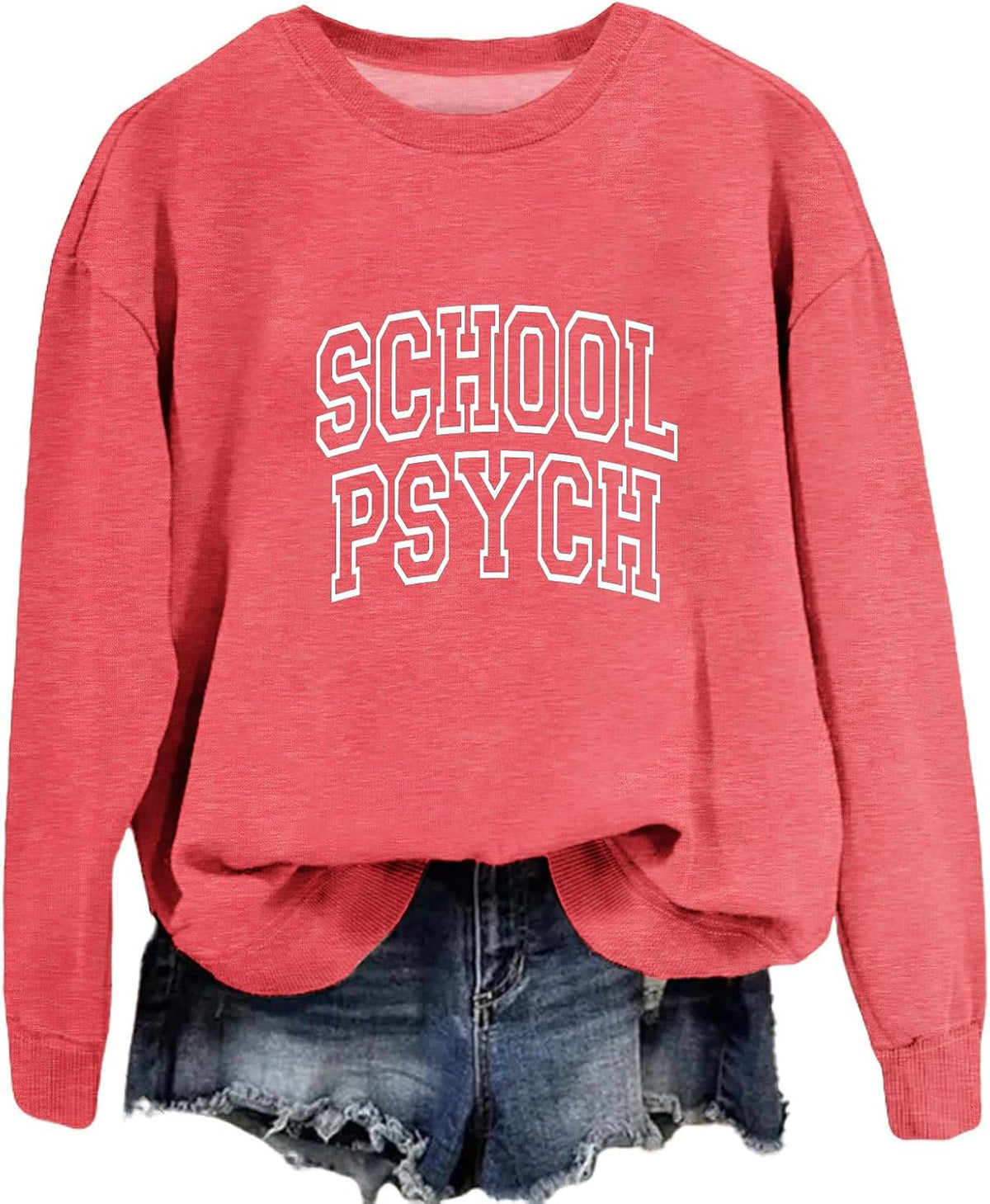 School Psych Sweatshirt Vintage Psychologist Shirts for Women Crewneck Long Sleeve Casual Loose Pullover Tops - Red